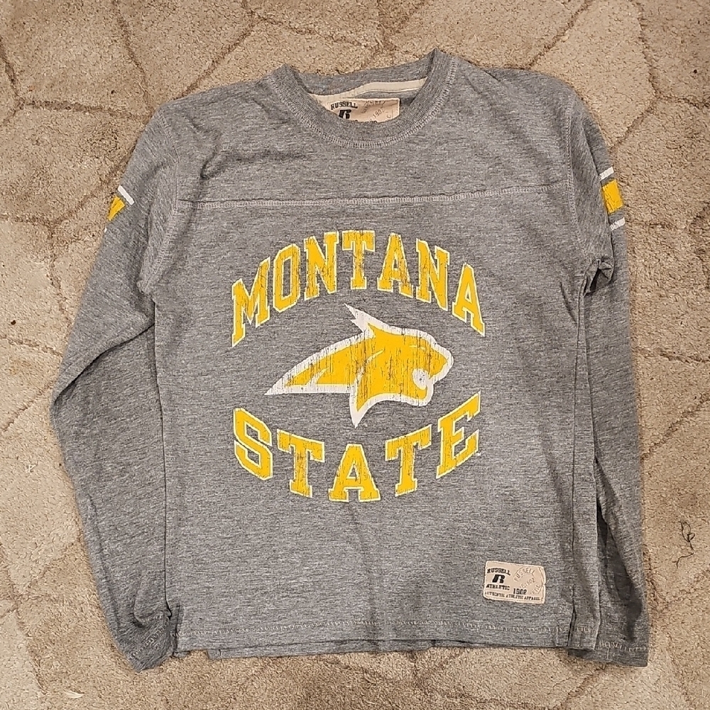 Russell Athletic Heather Gray Long Sleeve Tee with Montana State